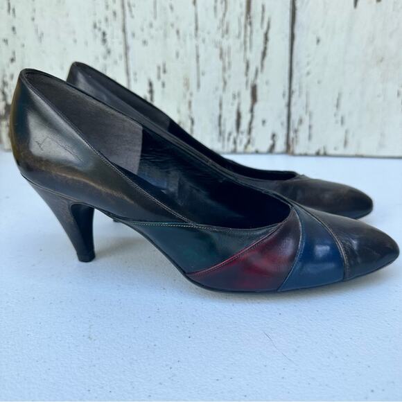 De Liso Vintage Heels Pumps Size 6.5 AA Brown Red Green Blue Multicolor - Picture 2 of 6